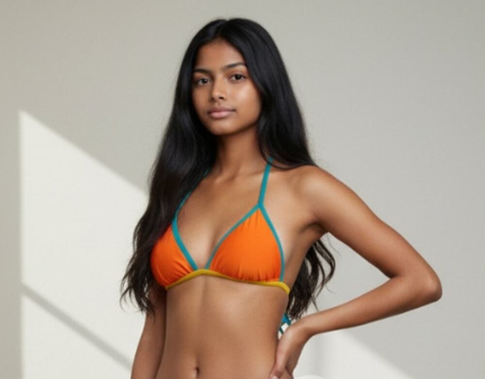 KAMONI ORANGE CONTRAST COLORBLOCK TWO PIECE HALTER BIKINI SET SIZE LARGE